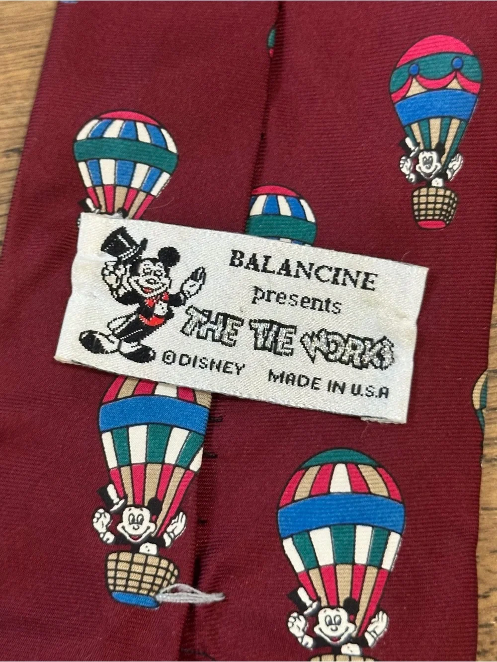 Vintage Disney Mickey Mouse Hot Air Balloon Necktie The Tie Works 100% Silk